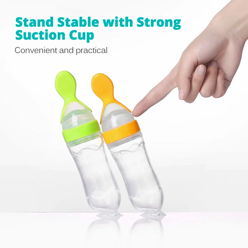 Baby Silicone Feeding Bottle with Spoon – Safe, Practical & Fun 🍌🍼