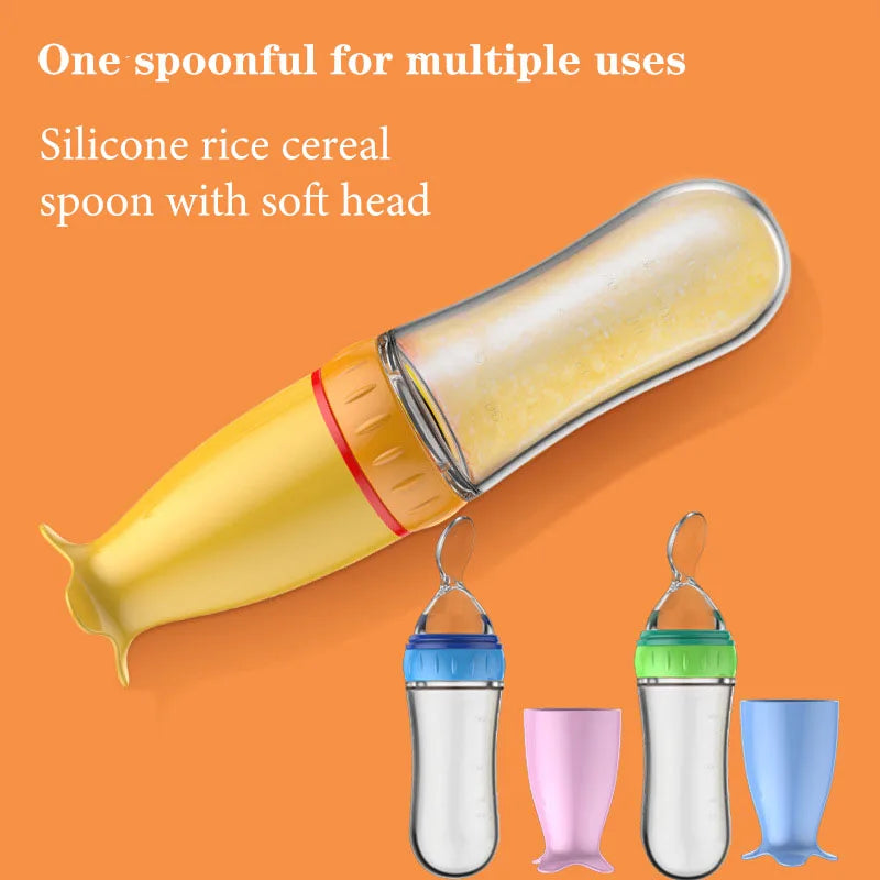Baby Silicone Feeding Bottle with Spoon – Safe, Practical & Fun 🍌🍼
