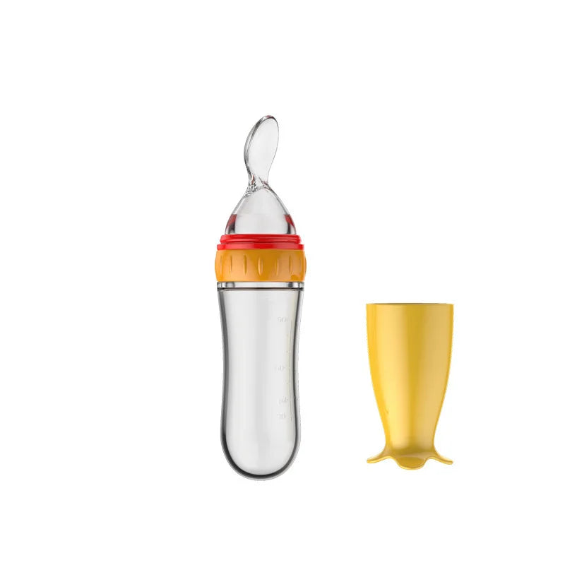 Baby Silicone Feeding Bottle with Spoon – Safe, Practical & Fun 🍌🍼