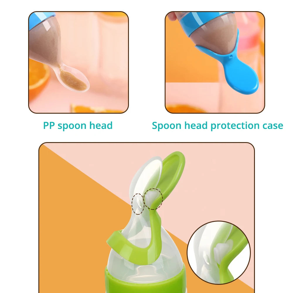 Baby Silicone Feeding Bottle with Spoon – Safe, Practical & Fun 🍌🍼