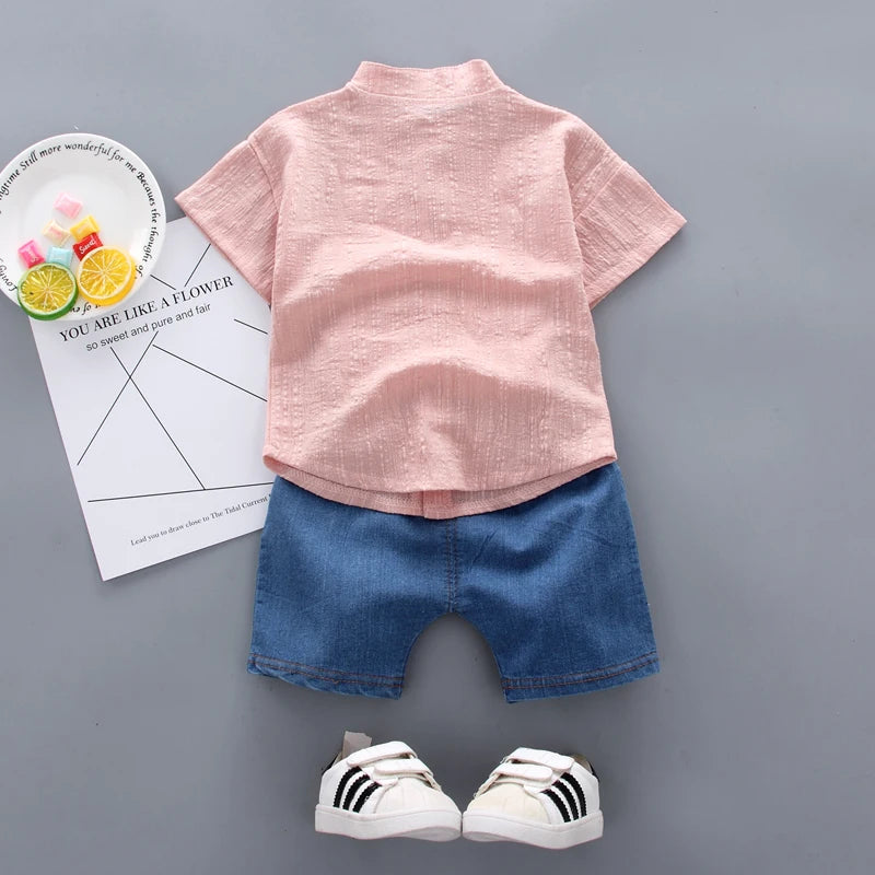 Giraffe Shirt & Denim Shorts Set β Smart & Playful Style for Little Explorers π¦ππ