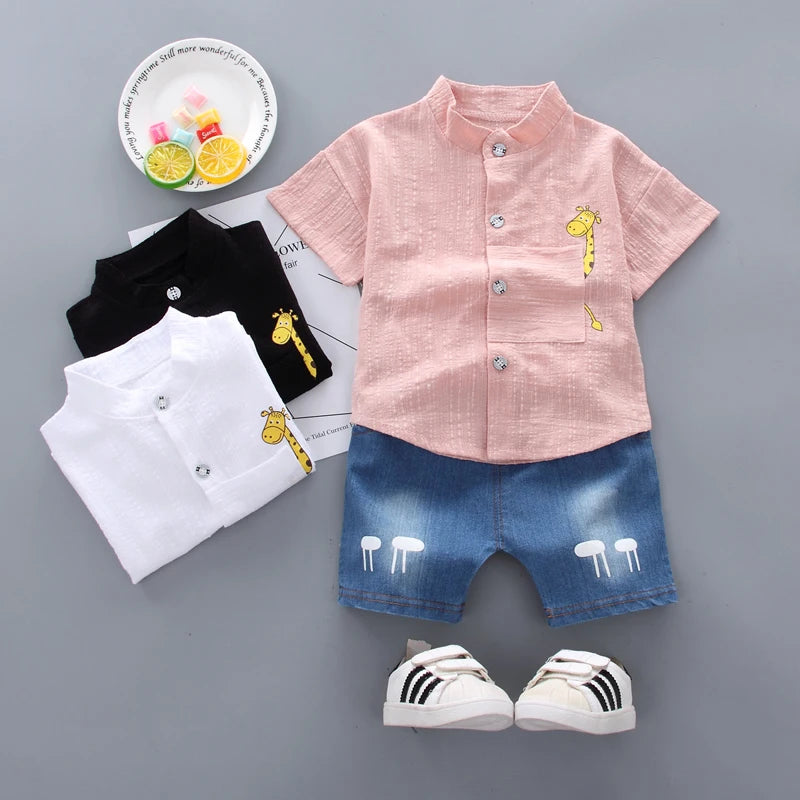 Giraffe Shirt & Denim Shorts Set β Smart & Playful Style for Little Explorers π¦ππ