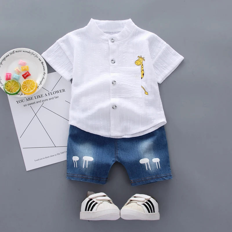 Giraffe Shirt & Denim Shorts Set β Smart & Playful Style for Little Explorers π¦ππ