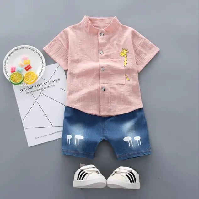 Giraffe Shirt & Denim Shorts Set β Smart & Playful Style for Little Explorers π¦ππ
