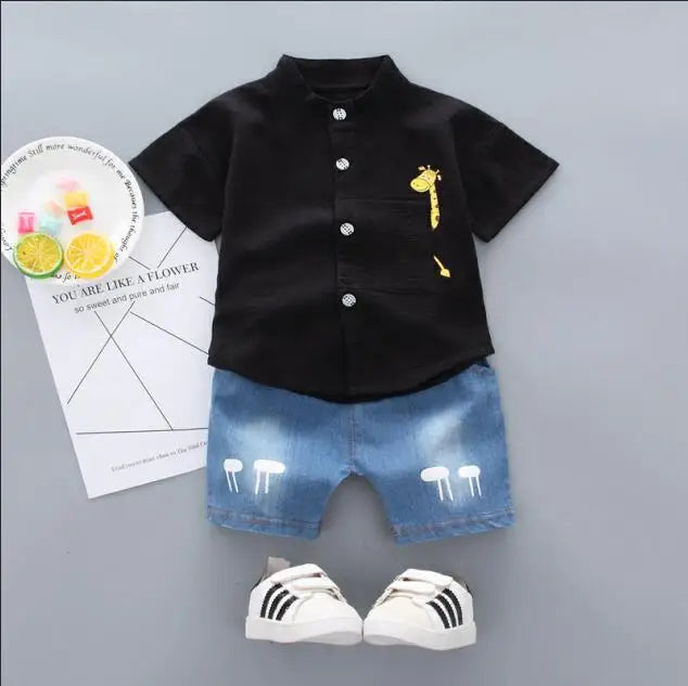 Giraffe Shirt & Denim Shorts Set β Smart & Playful Style for Little Explorers π¦ππ