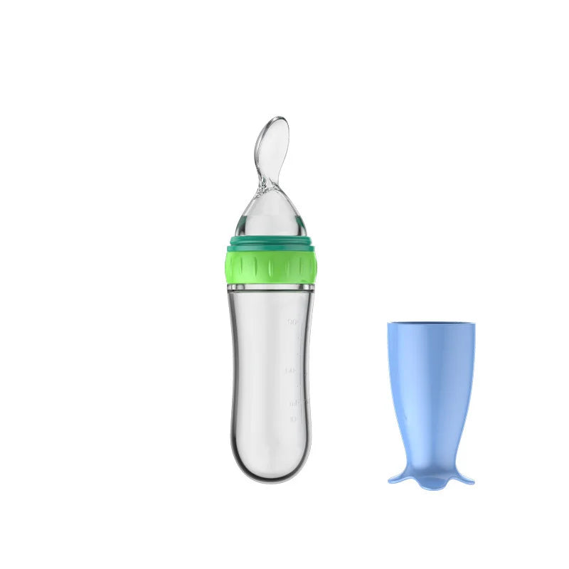 Baby Silicone Feeding Bottle with Spoon – Safe, Practical & Fun 🍌🍼