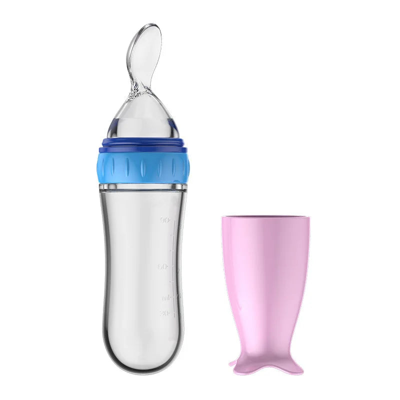 Baby Silicone Feeding Bottle with Spoon – Safe, Practical & Fun 🍌🍼