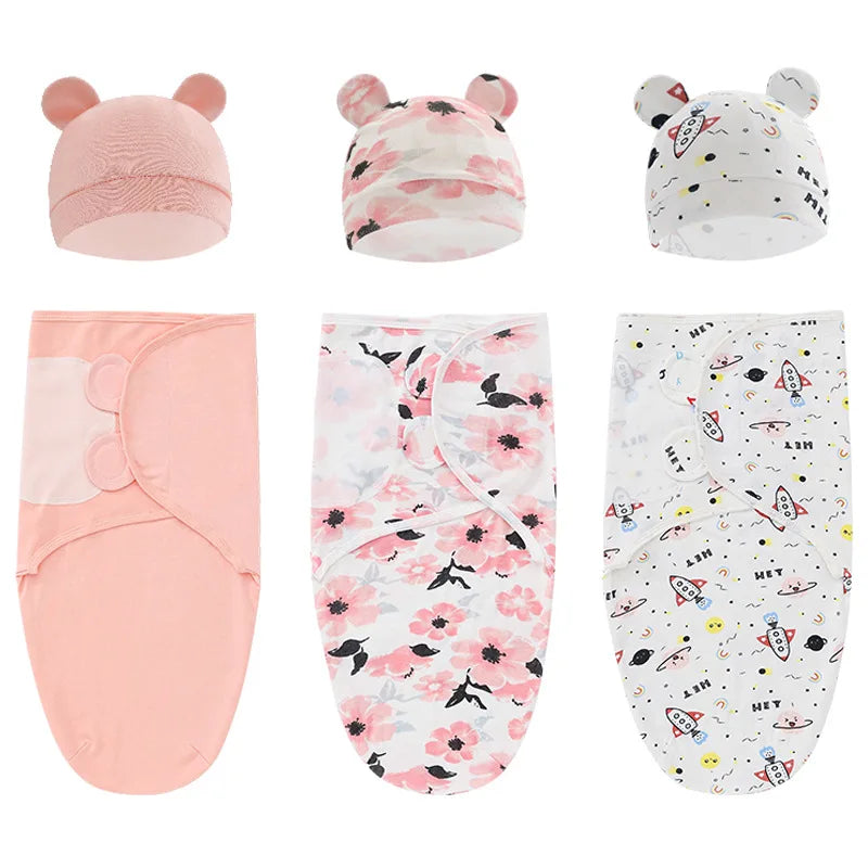Newborn Swaddle Wrap with Hat – Soft, Secure & Gentle on Skin 🐣🛏️