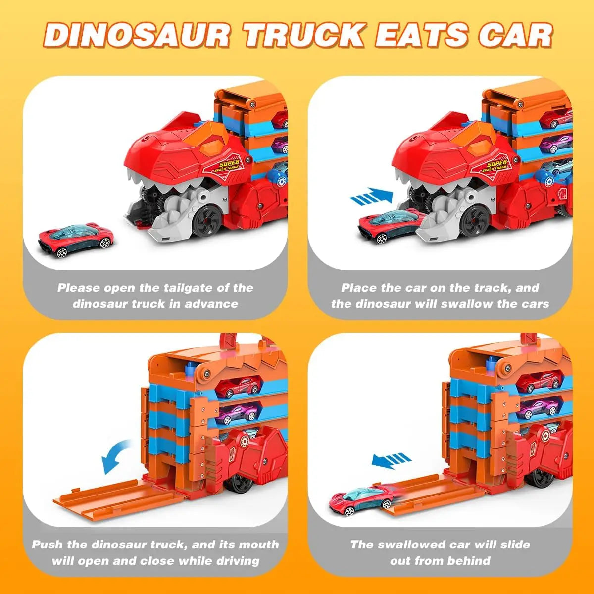 Dinosaur Transport Truck Playset – Lights, Sounds & Racing Action 🦖🚗✨