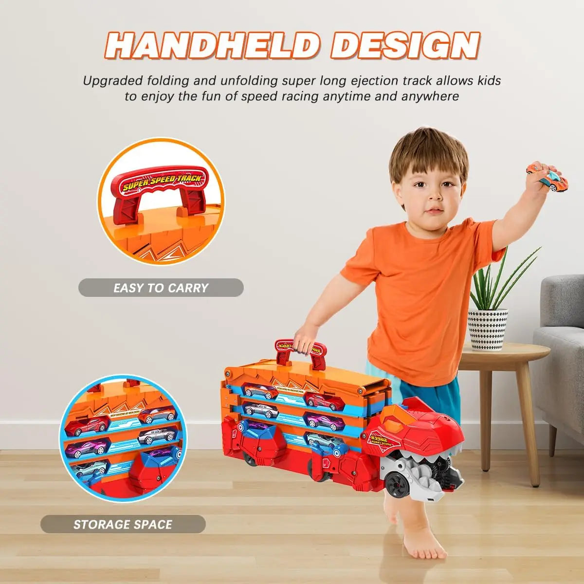 Dinosaur Transport Truck Playset – Lights, Sounds & Racing Action 🦖🚗✨