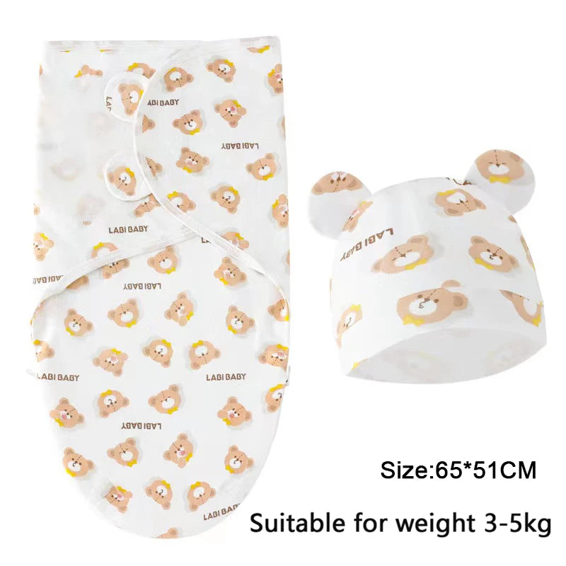 Newborn Swaddle Wrap with Hat – Soft, Secure & Gentle on Skin 🐣🛏️