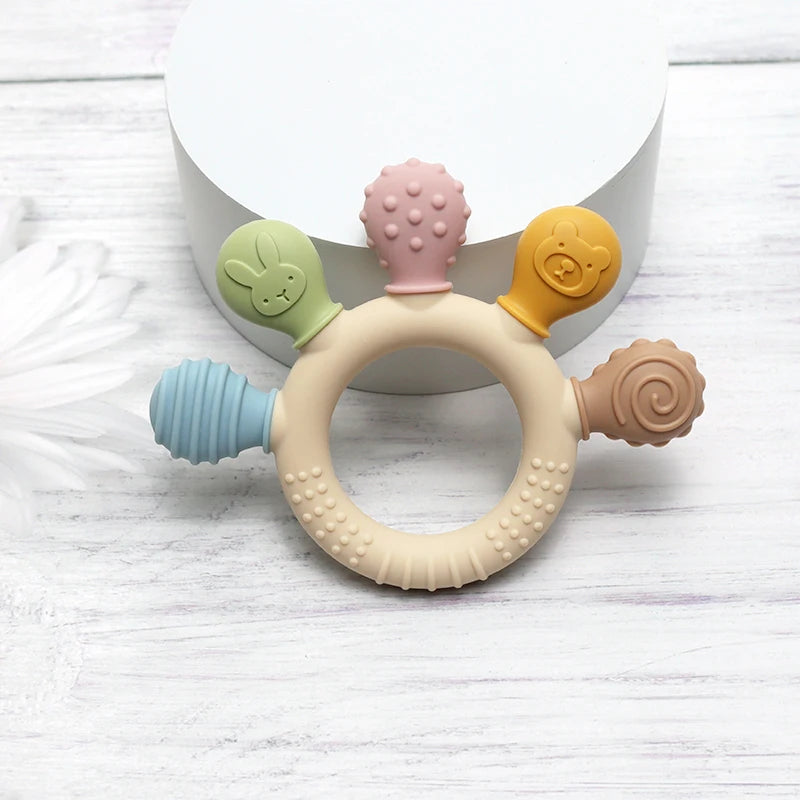 Baby Silicone Teething Ring – Safe, Colourful & Multi-Textured 🐻🐰