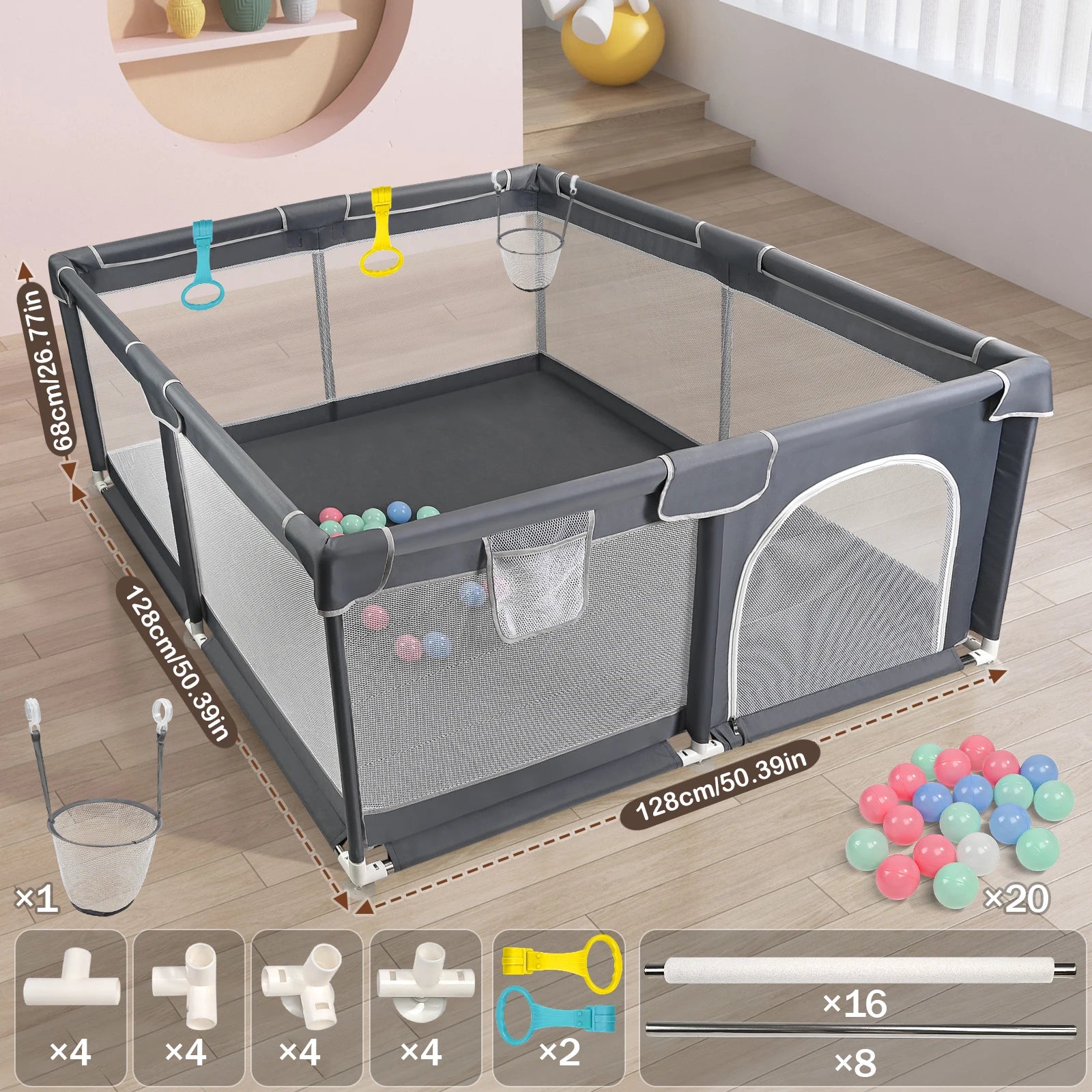Baby Playpen with Mesh Walls & Zipped Door – Safe, Spacious & Fun 🍼✨