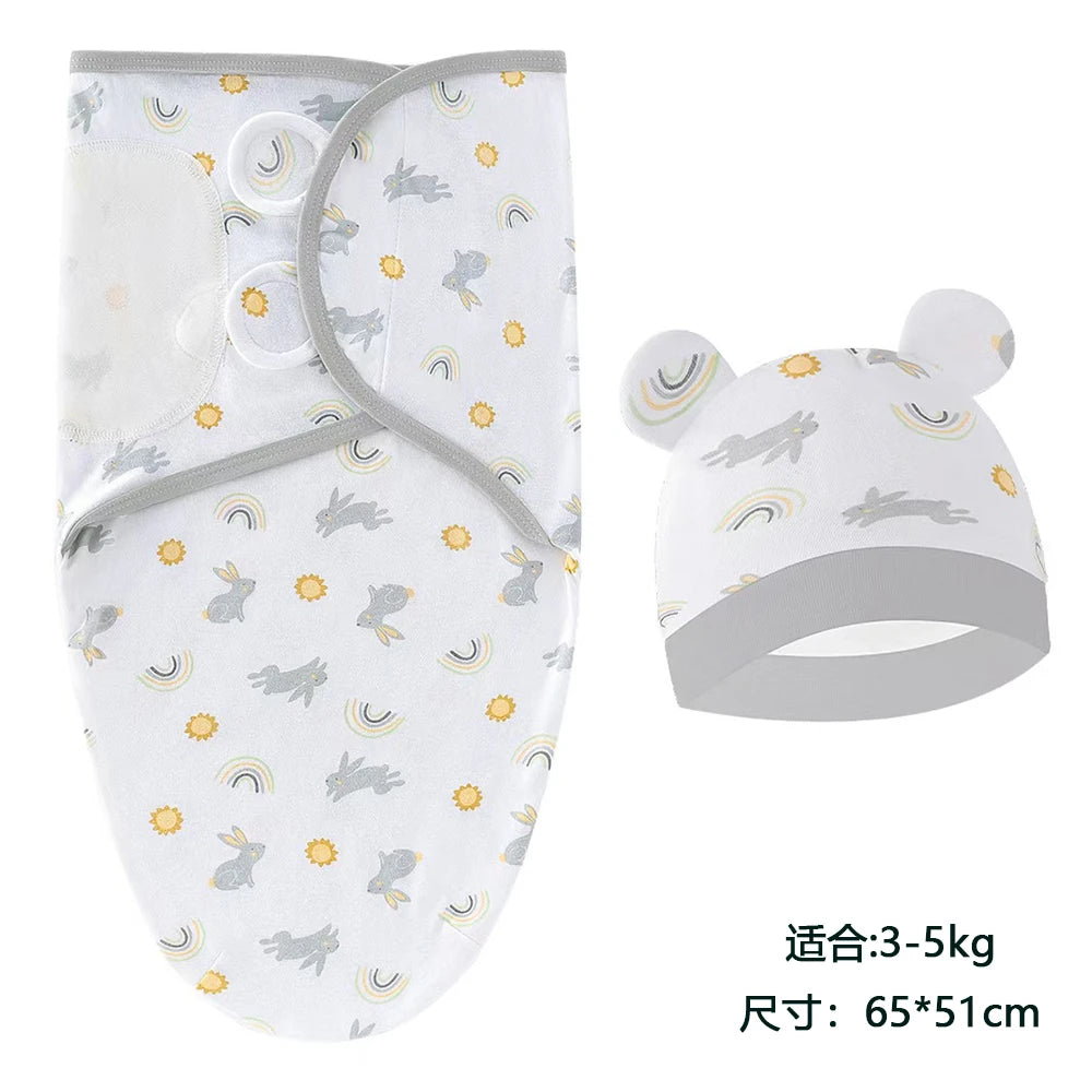 Newborn Swaddle Wrap with Hat – Soft, Secure & Gentle on Skin 🐣🛏️