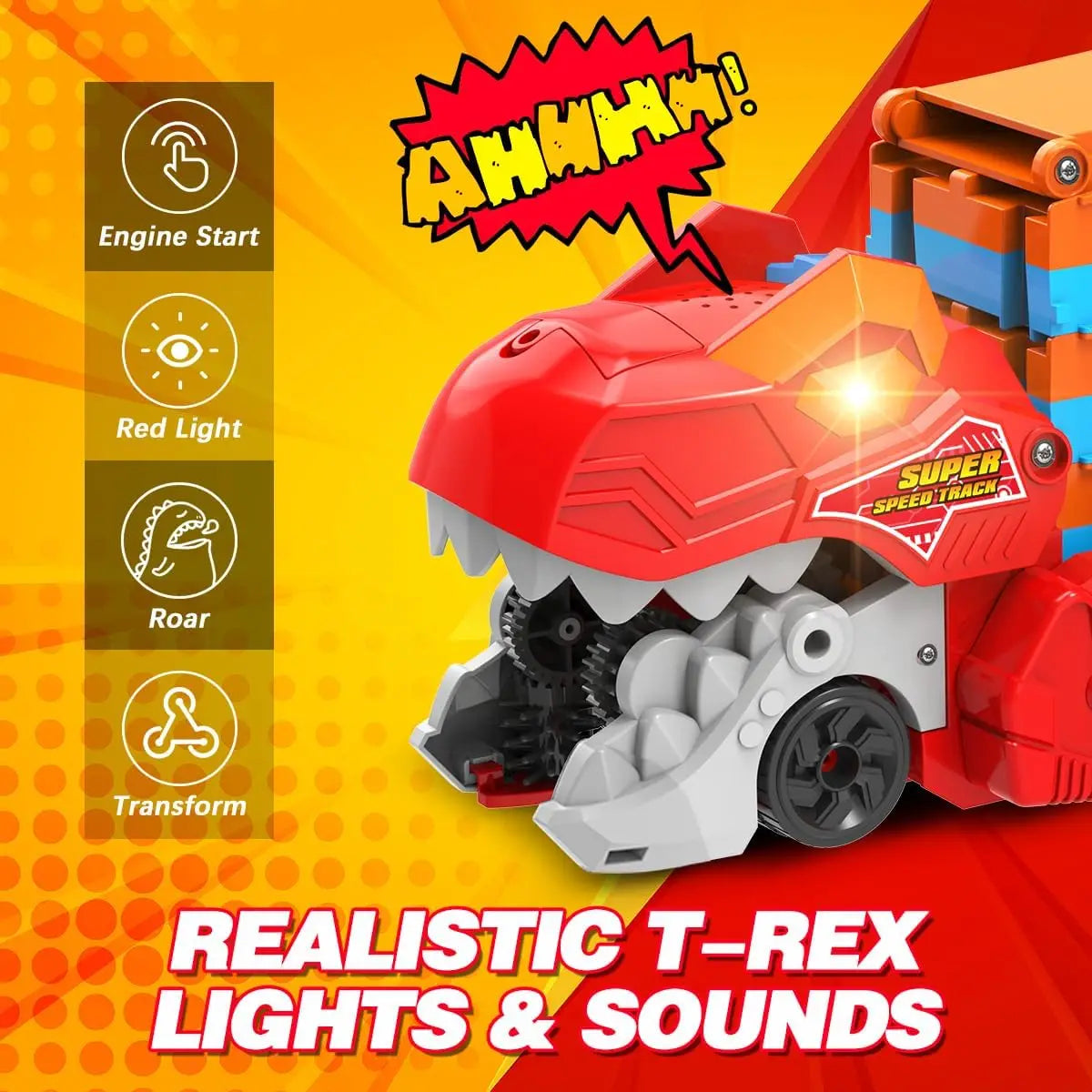 Dinosaur Transport Truck Playset – Lights, Sounds & Racing Action 🦖🚗✨