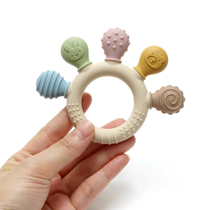 Baby Silicone Teething Ring – Safe, Colourful & Multi-Textured 🐻🐰