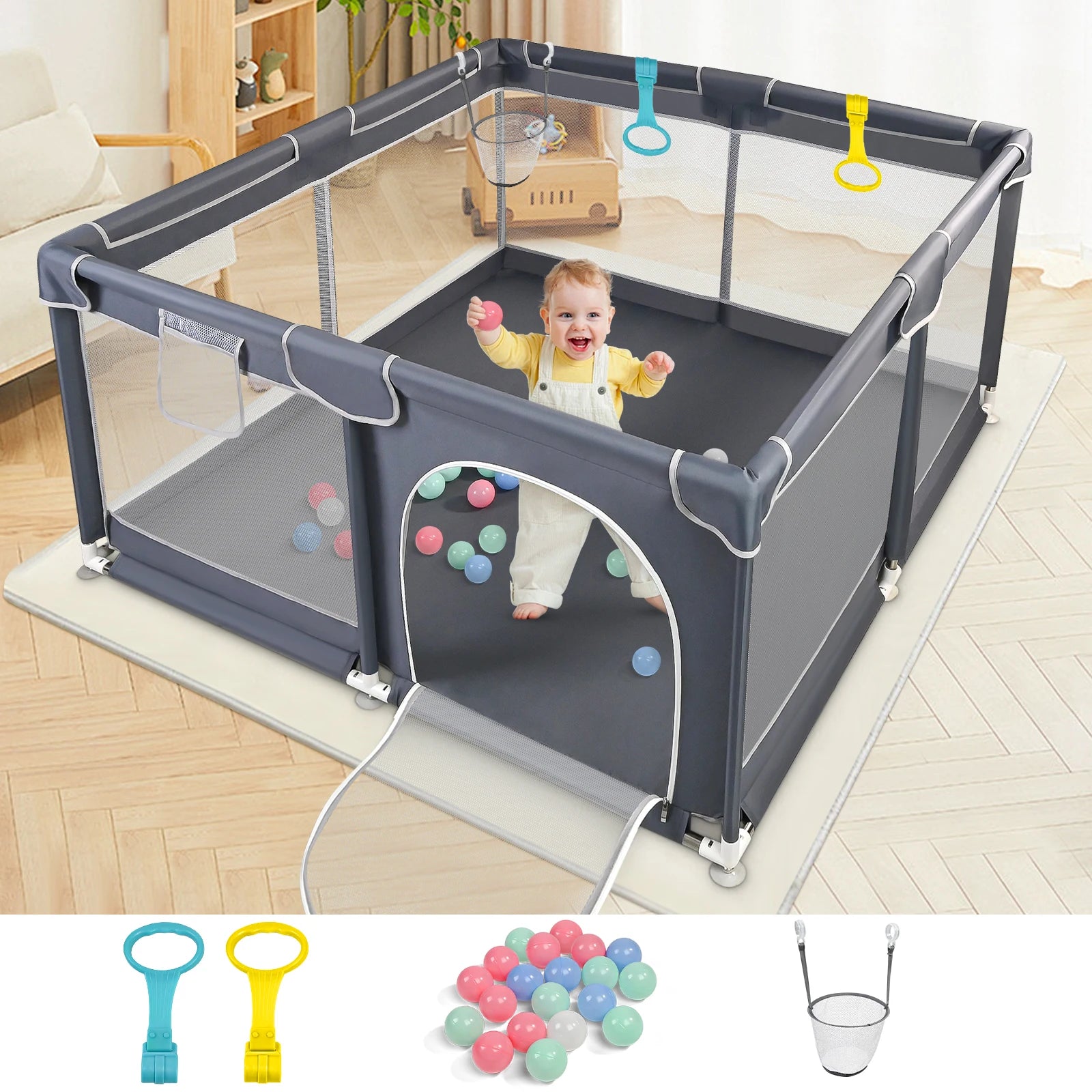 Baby Playpen with Mesh Walls & Zipped Door – Safe, Spacious & Fun 🍼✨