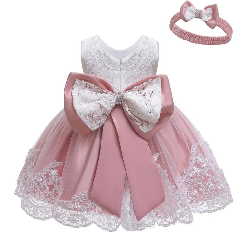 Elegant Baby Girl Party Dress – Lace, Bow & Charm ✨🎀