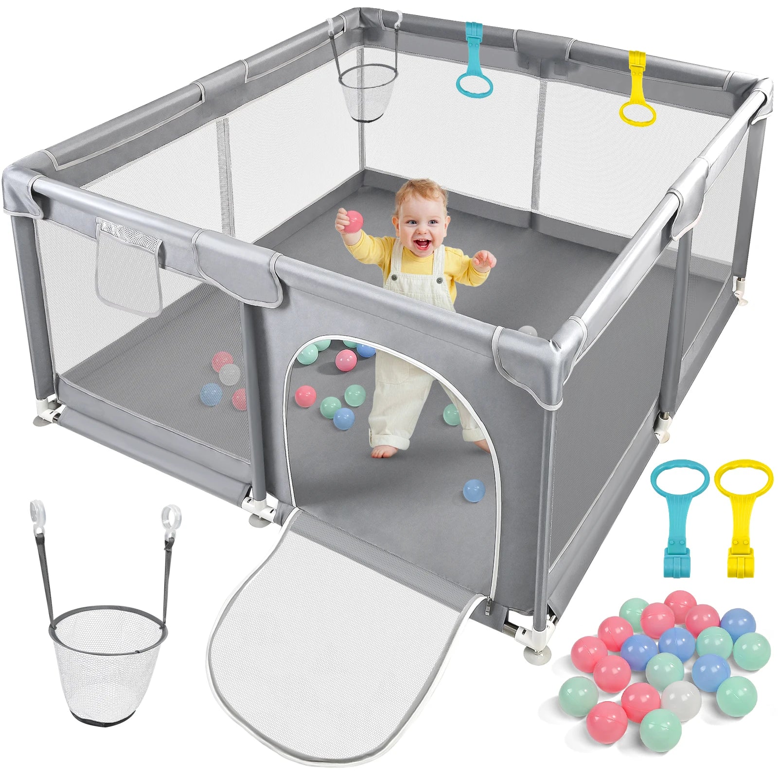Baby Playpen with Mesh Walls & Zipped Door – Safe, Spacious & Fun 🍼✨