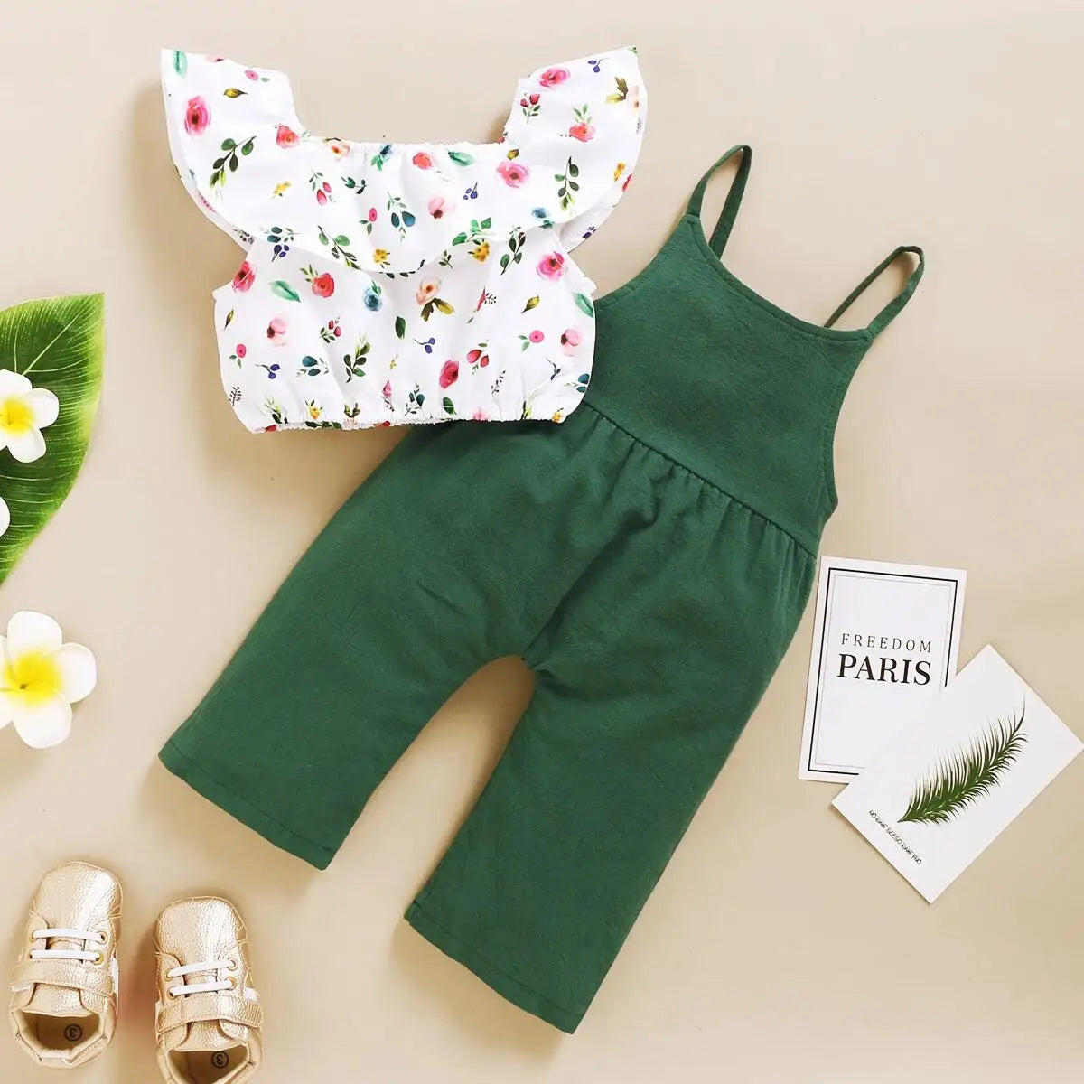 Floral Crop & Dungaree Set – Stylish, Fresh & Made for Play 🌸🌿