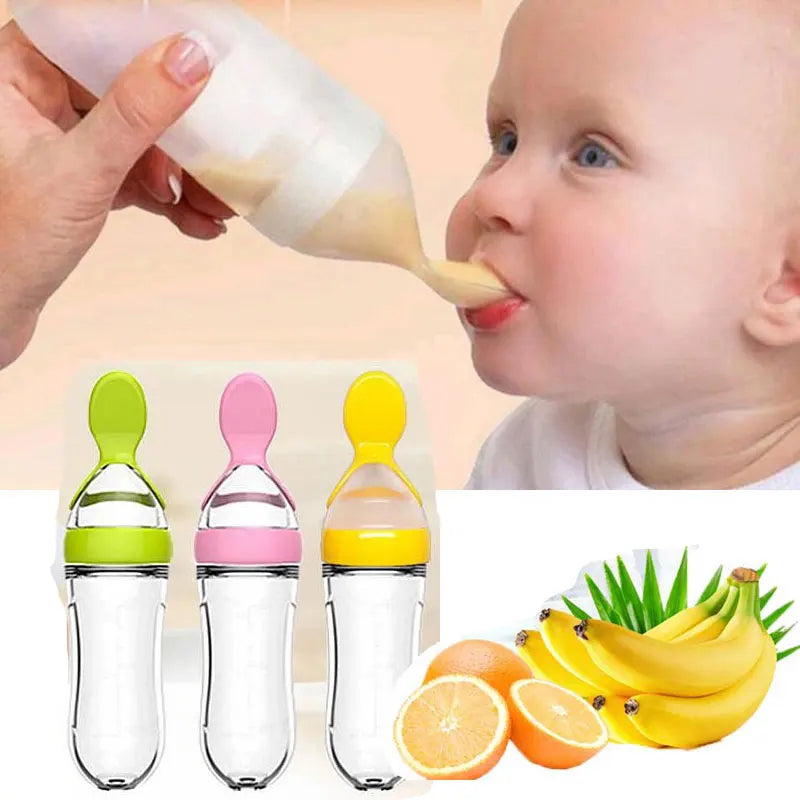 Baby Silicone Feeding Bottle with Spoon – Safe, Practical & Fun 🍌🍼