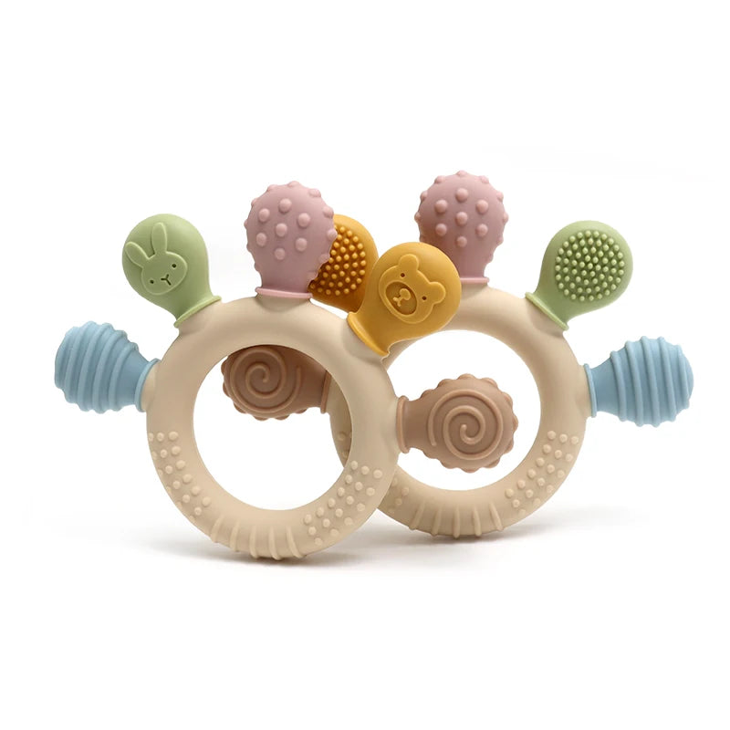 Baby Silicone Teething Ring – Safe, Colourful & Multi-Textured 🐻🐰