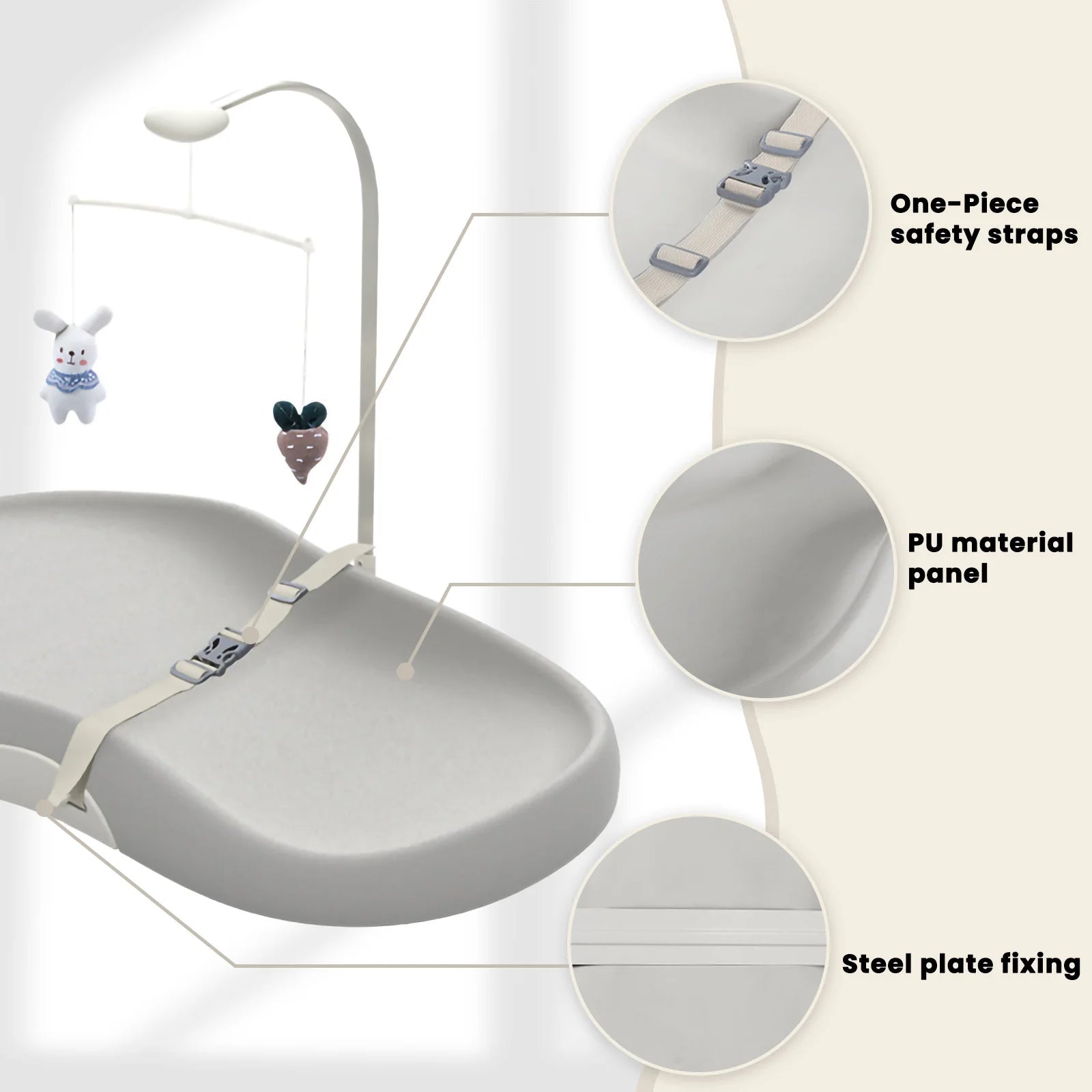 Baby Changing Pad with Safety Strap & Mobile – Practical, Safe & Comfortable 👶✨