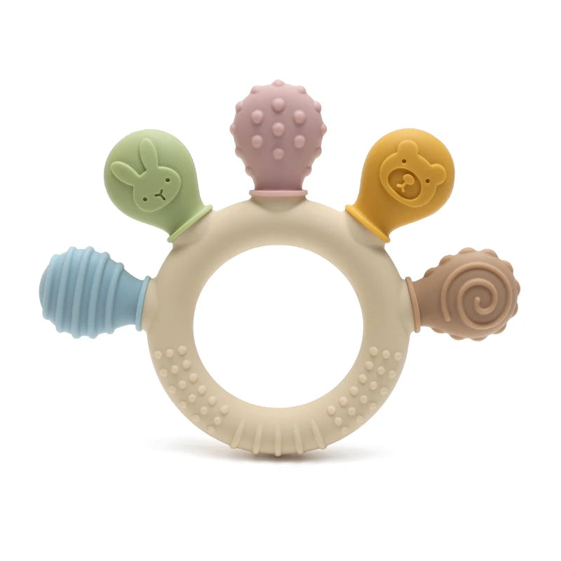 Baby Silicone Teething Ring – Safe, Colourful & Multi-Textured 🐻🐰