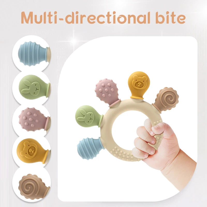 Baby Silicone Teething Ring – Safe, Colourful & Multi-Textured 🐻🐰