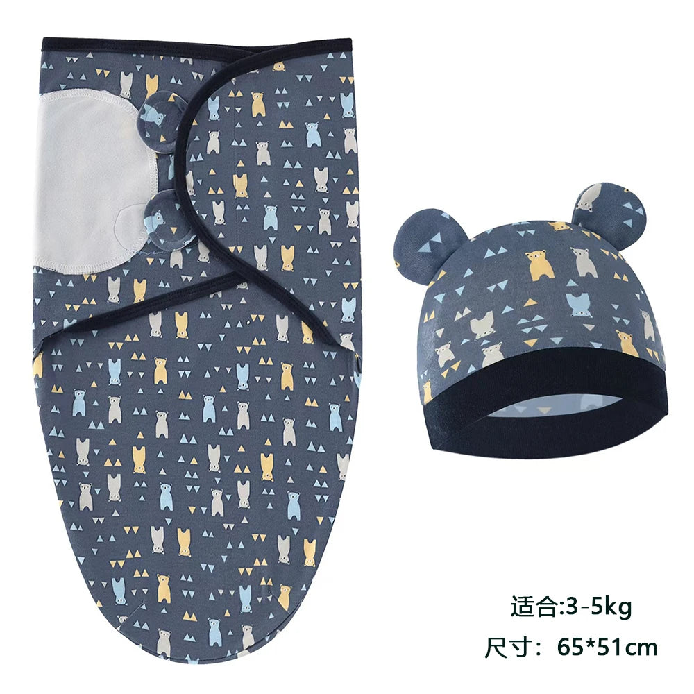 Newborn Swaddle Wrap with Hat – Soft, Secure & Gentle on Skin 🐣🛏️