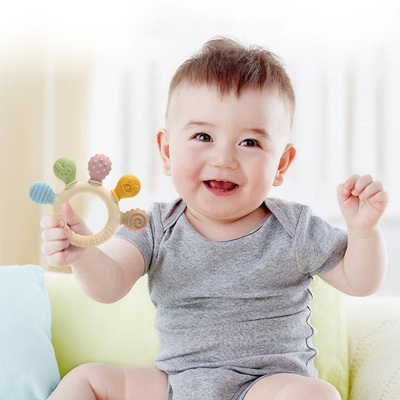 Baby Silicone Teething Ring – Safe, Colourful & Multi-Textured 🐻🐰