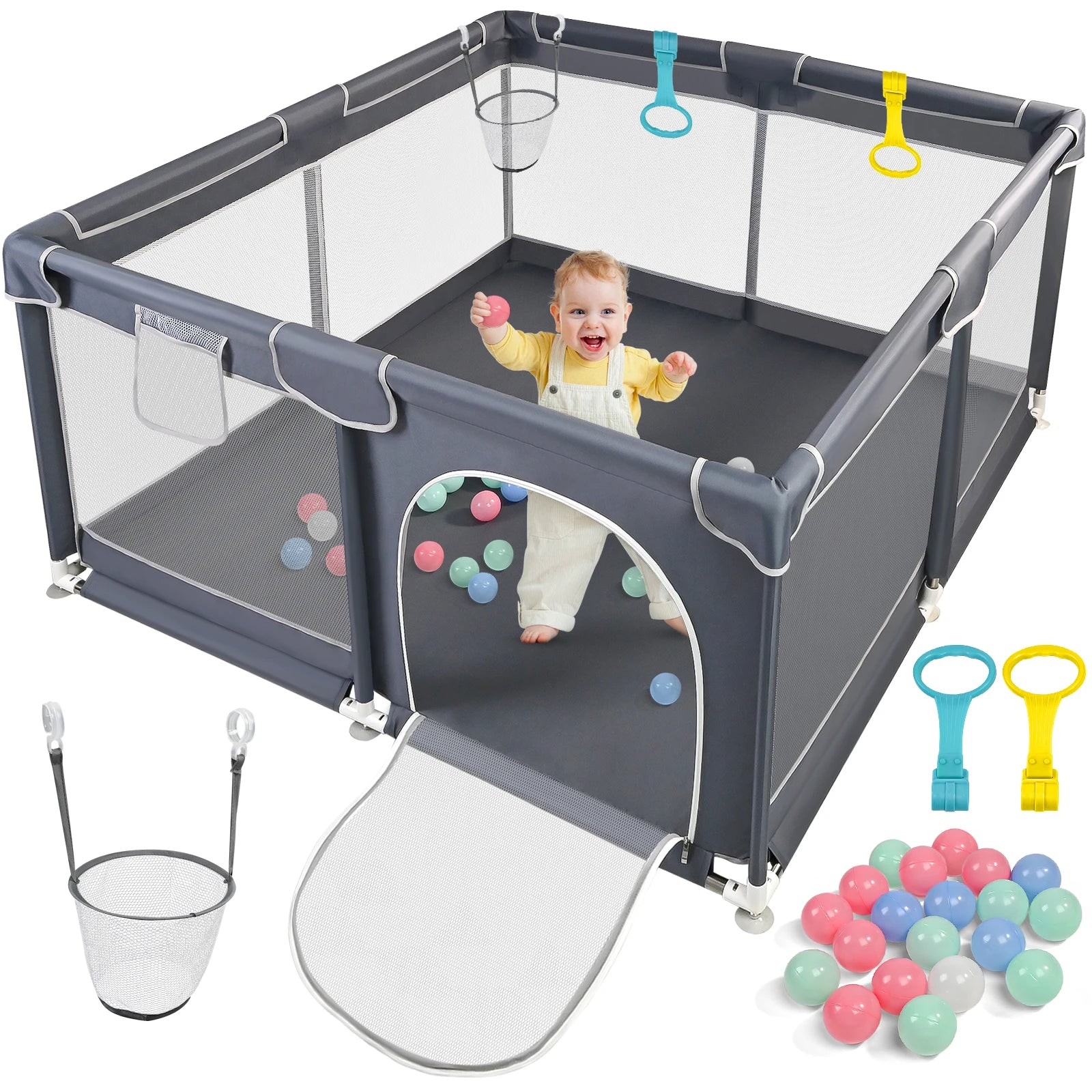 Baby Playpen with Mesh Walls & Zipped Door – Safe, Spacious & Fun 🍼✨