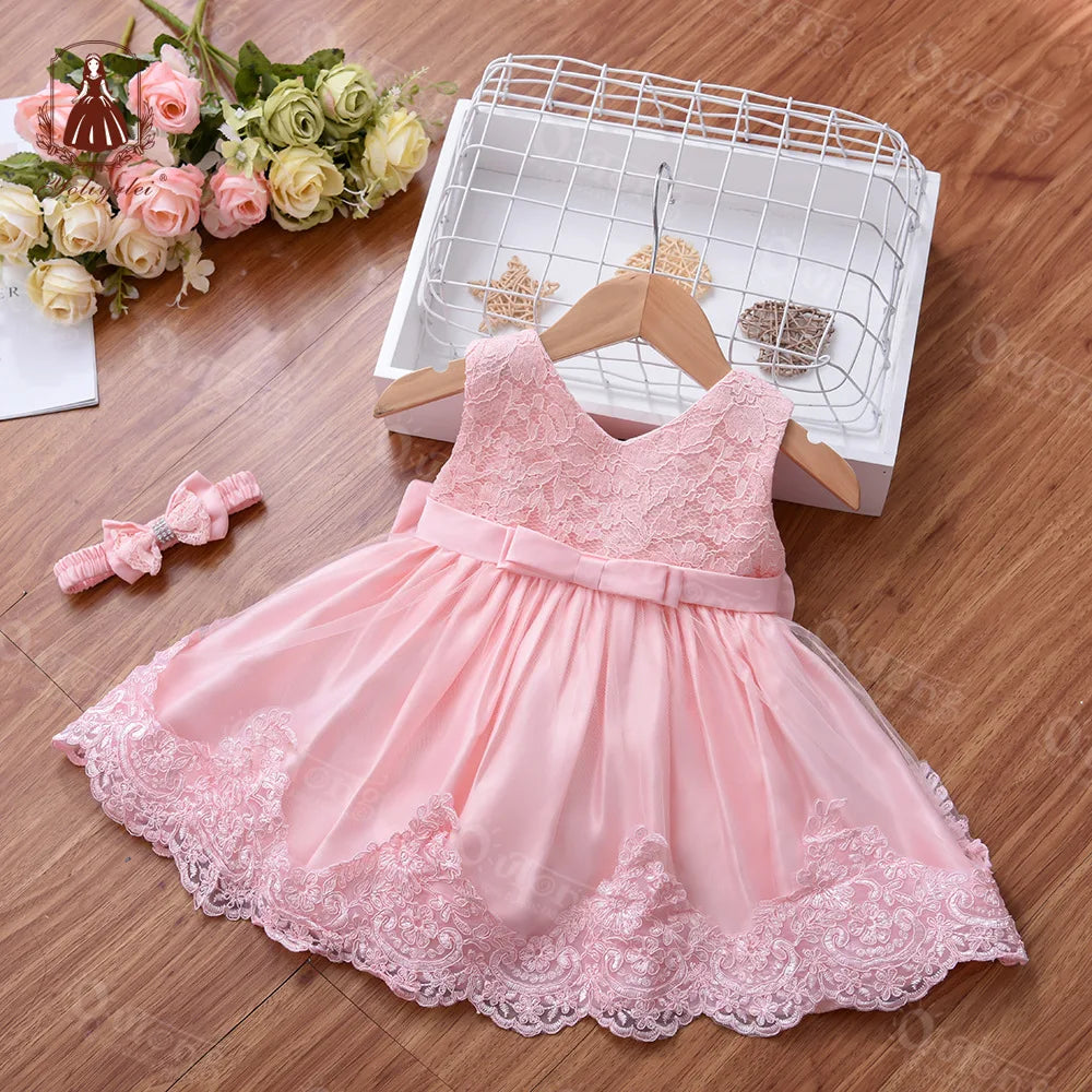 Elegant Baby Girl Party Dress – Lace, Bow & Charm ✨🎀