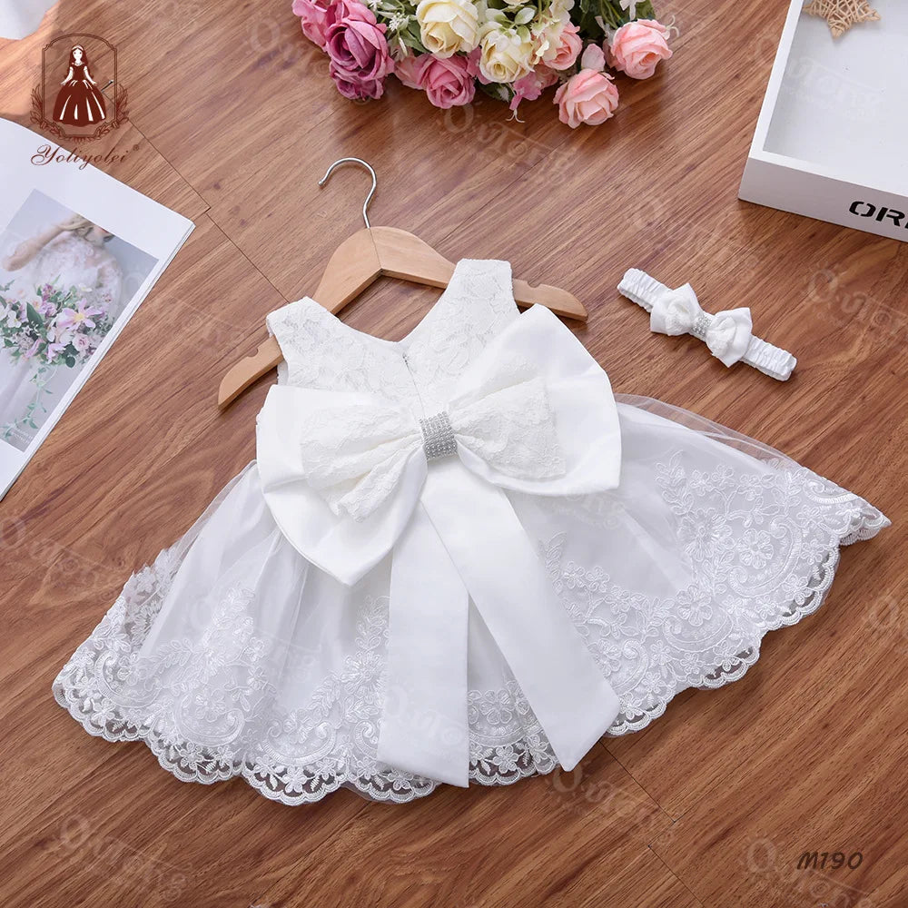Elegant Baby Girl Party Dress – Lace, Bow & Charm ✨🎀