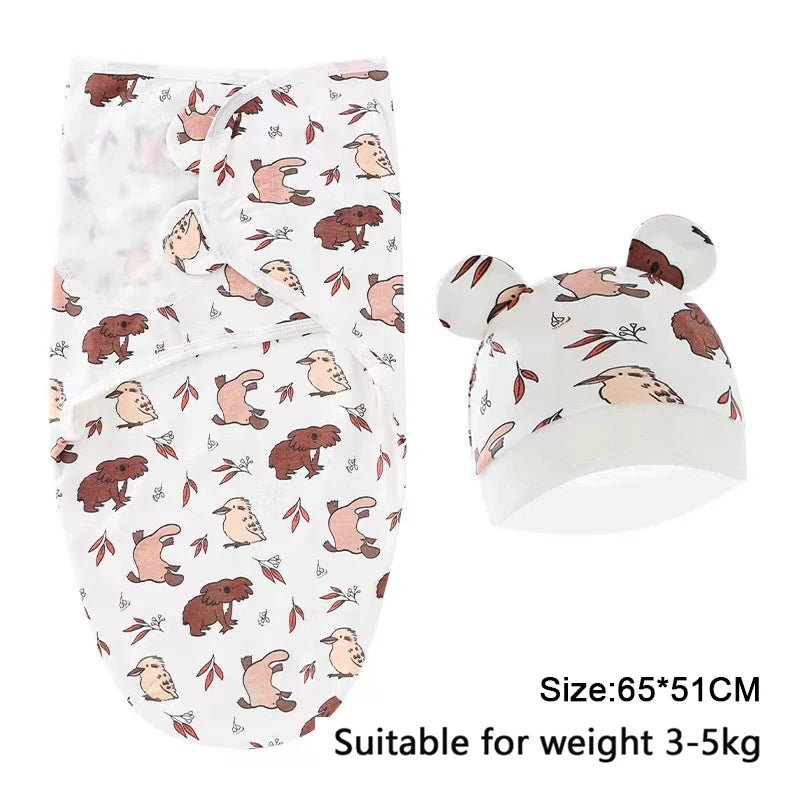 Newborn Swaddle Wrap with Hat – Soft, Secure & Gentle on Skin 🐣🛏️