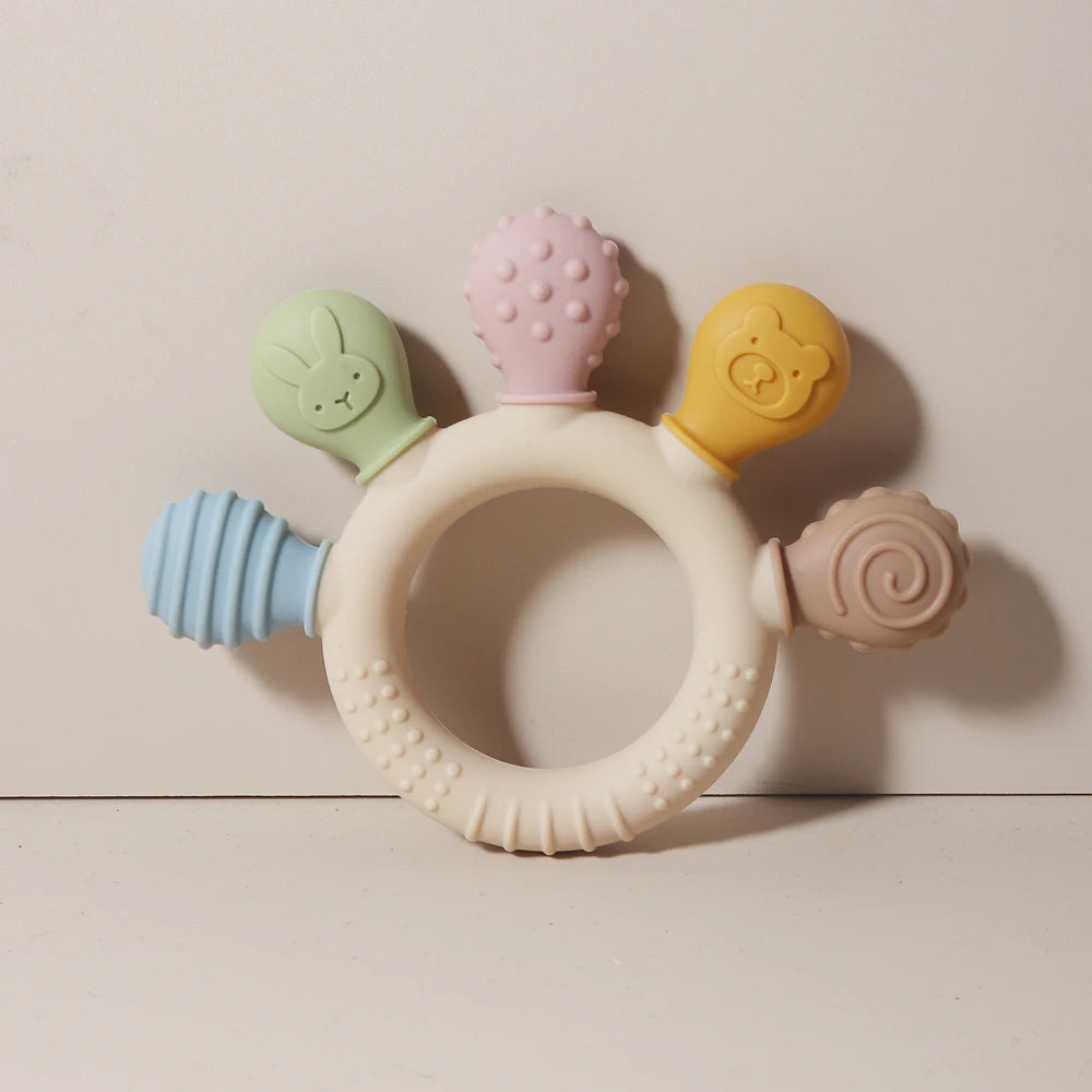 Baby Silicone Teething Ring – Safe, Colourful & Multi-Textured 🐻🐰