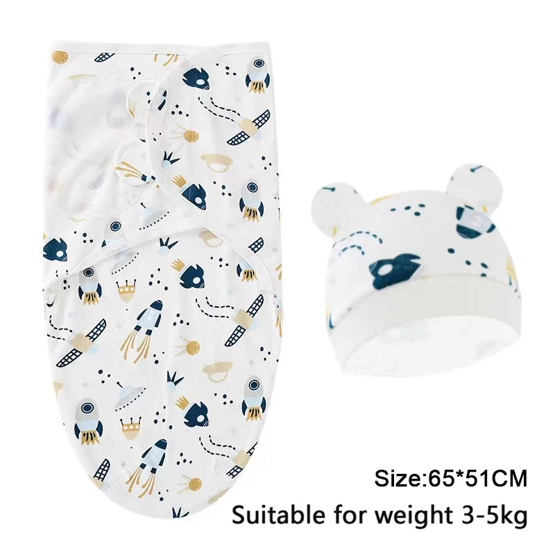 Newborn Swaddle Wrap with Hat – Soft, Secure & Gentle on Skin 🐣🛏️
