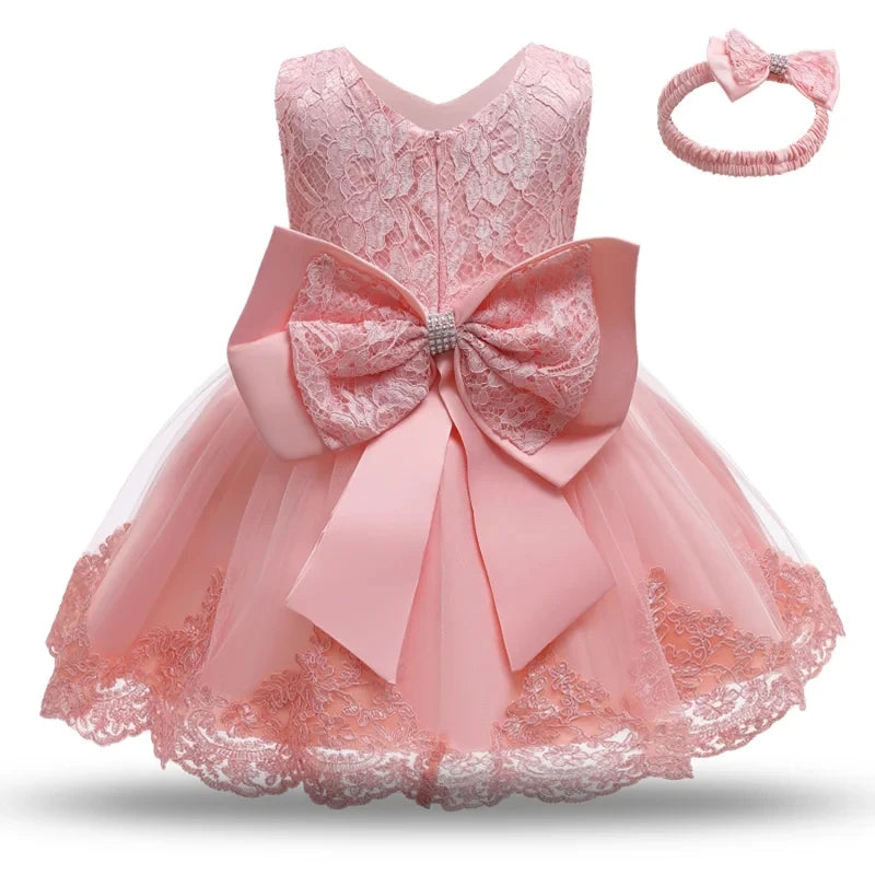 Elegant Baby Girl Party Dress – Lace, Bow & Charm ✨🎀