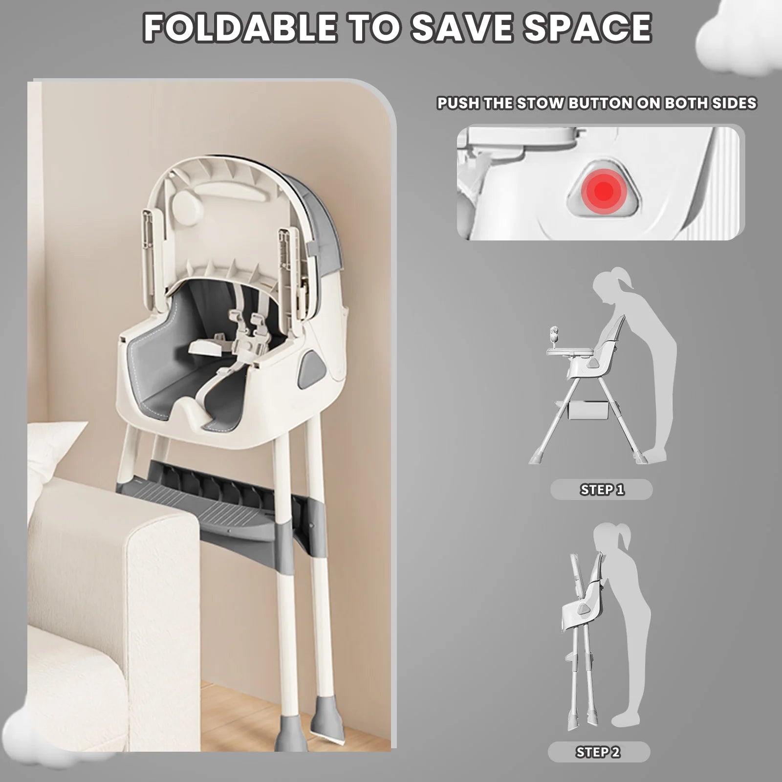 Foldable Baby High Chair – Adjustable, Safe & Space-Saving Design 🪑👶