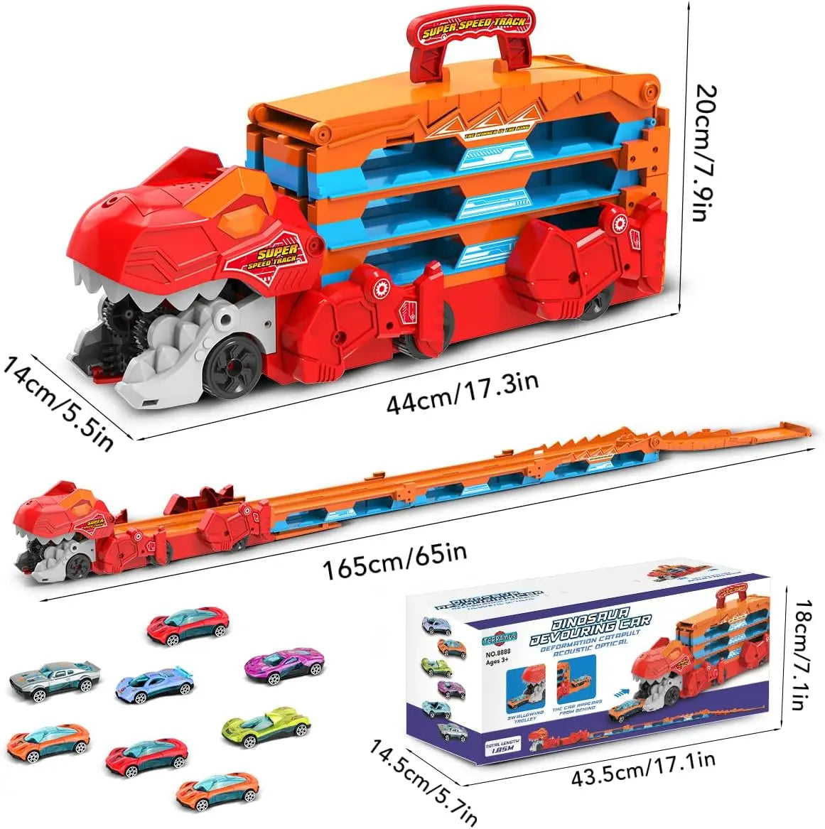 Dinosaur Transport Truck Playset – Lights, Sounds & Racing Action 🦖🚗✨