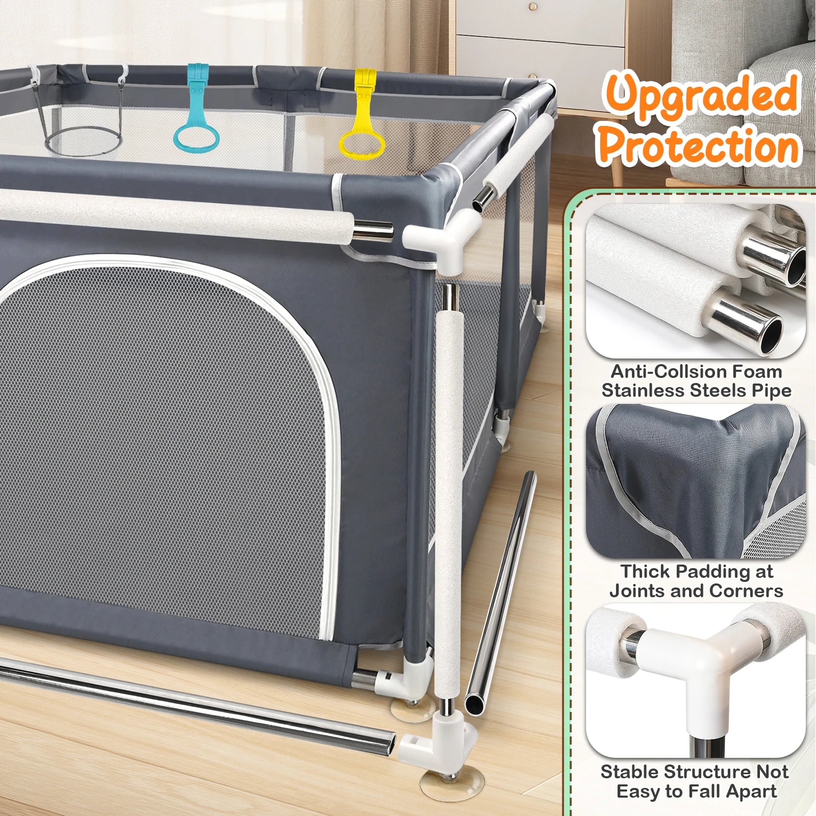 Baby Playpen with Mesh Walls & Zipped Door – Safe, Spacious & Fun 🍼✨