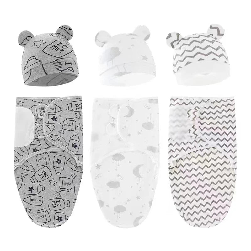 Newborn Swaddle Wrap with Hat – Soft, Secure & Gentle on Skin 🐣🛏️