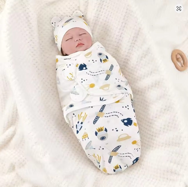 Newborn Swaddle Wrap with Hat – Soft, Secure & Gentle on Skin 🐣🛏️