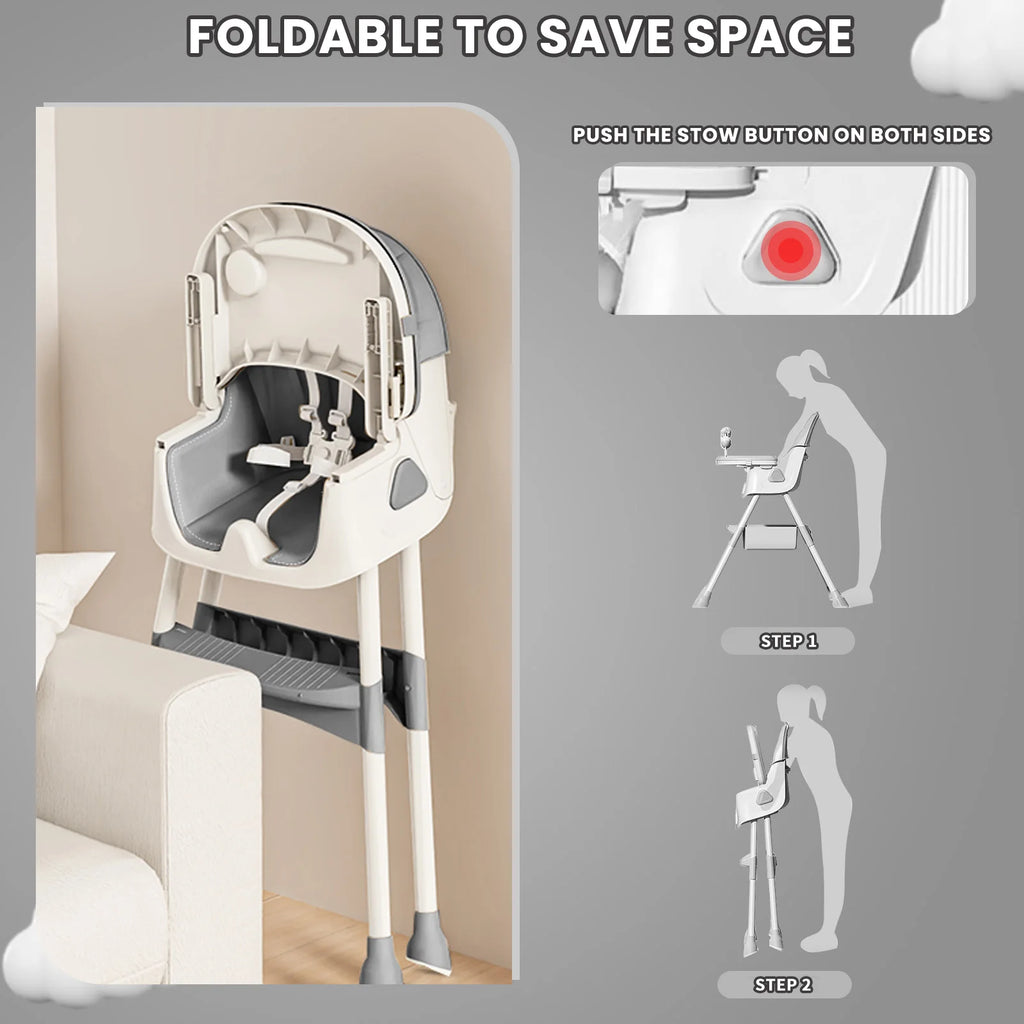 Foldable Baby High Chair – Adjustable, Safe & Space-Saving Design 🪑👶